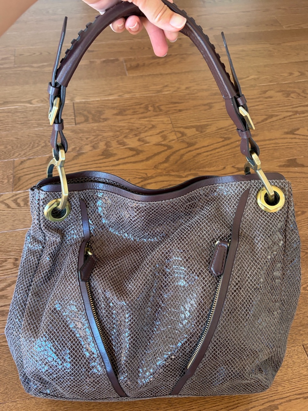 orYANY Brown Textured Hobo Shoulder Bag with Gold Hardware